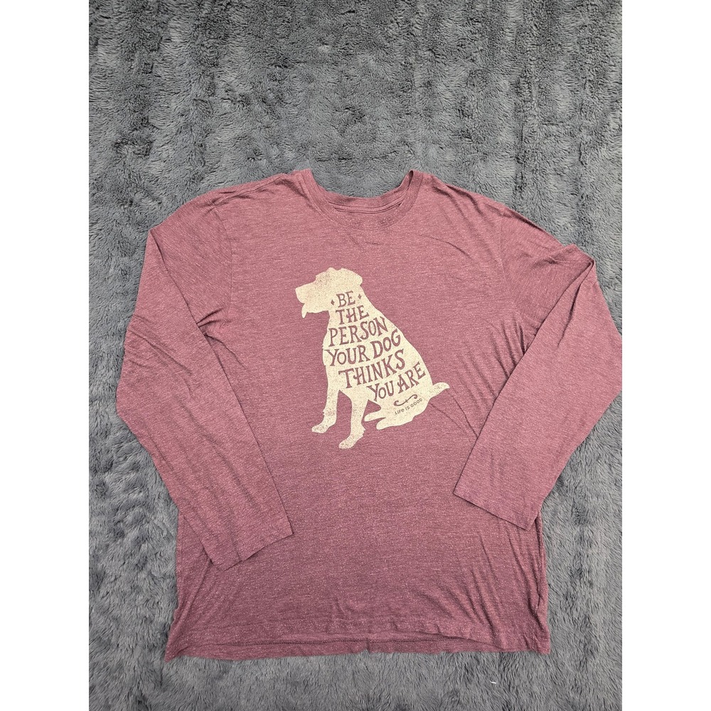 Life is Good Mens Large Long Sleeve Crusher Tee Dog Quote Heather Pink Graphic